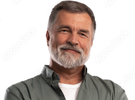 Older man with clean shaven beard smiling