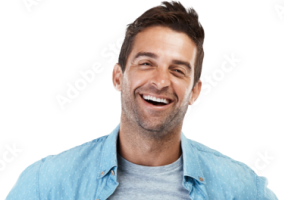 Man with a blue shirt smiling